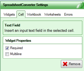  Screenshot of the Text Field widget settings 