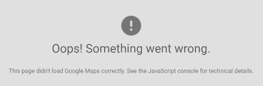 Screenshot of the error mesage you get for a Google Map without an API key