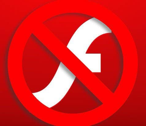 The logo for Adobe Flash, struck over by a "forbidden" traffic sign